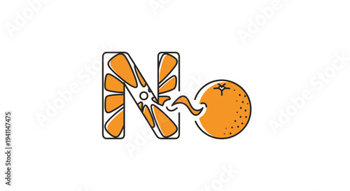 A captivating and zesty graphic depicting the word 'No' using an orange and its segments