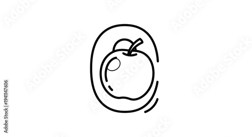 Minimalist black outline illustration of an apple nestled within a stylized letter C design