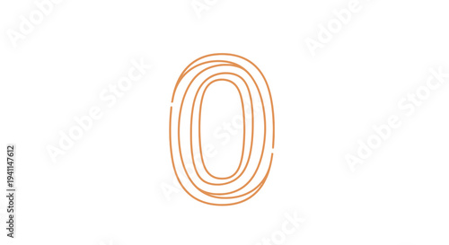 Minimalist hand-drawn zero symbol with organic concentric lines on a pure white background for