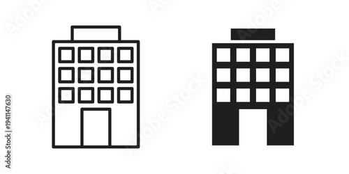 Office buildings icon black, line, flat vector, isolated illustration.