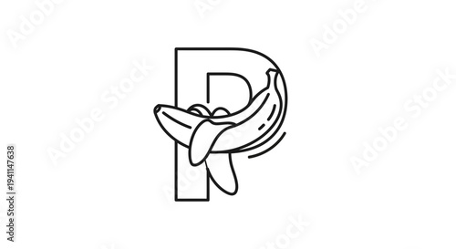 Minimalist line art logo featuring the capital letter R gracefully combined with a ripe banana