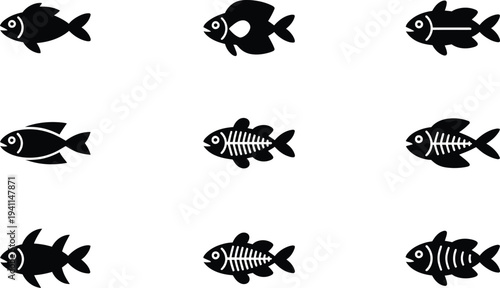 Fish silhouettes repeating aquatic animal pattern marine design elements