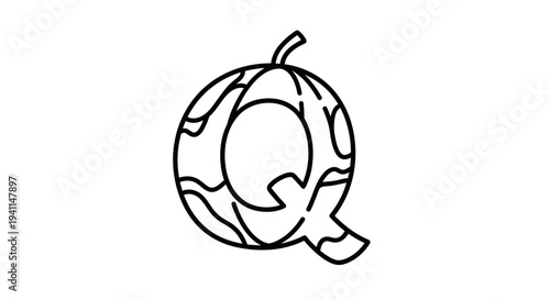 Stylized Letter Q as a Fruity Outline Illustration with Wavy Patterns for Creative Design Elements