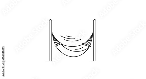 Minimalist line art icon of a swaying hammock offering ultimate relaxation and tranquil escape