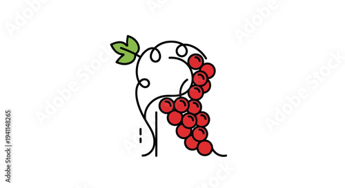 Artistic letter R crafted from vibrant red grapes and a graceful green vine, embodying nature's
