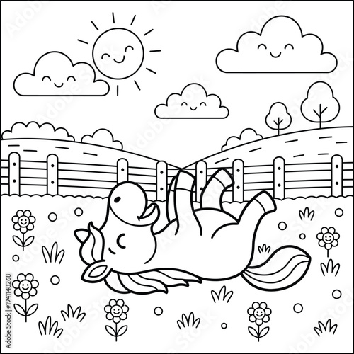 Bold and Easy Horse Animal Coloring Page - Cozy Moment Equine Line Art Vector for Adults and Kids