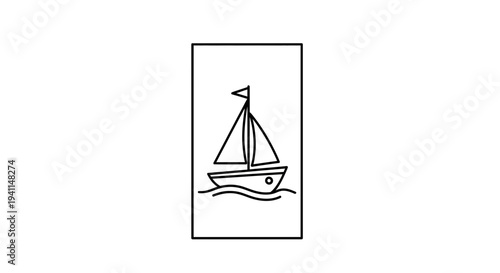 Minimalist Sailboat Outline on Gentle Waves Vector Illustration for Nautical Themes and Marine