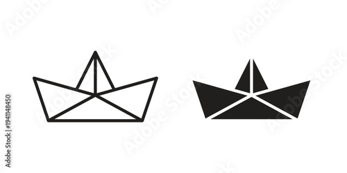 Paper boat icon black, line, flat vector, isolated illustration.