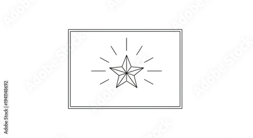 Minimalist shining star icon in a rectangular frame on a clean white background graphic art