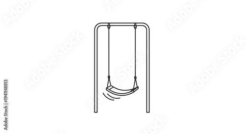 Minimalist black outline illustration of an empty playground swing set gently swaying