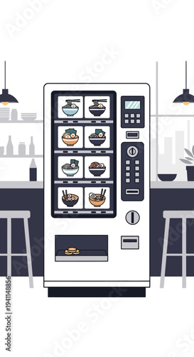 Automated Ramen Vending Machine in Modern Kitchen Interior