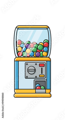 Colorful Gumball Machine Filled with Round Candies, Vintage Toy Dispenser