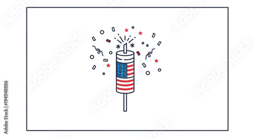 Stylized patriotic party popper icon with confetti burst celebrating national holidays and events