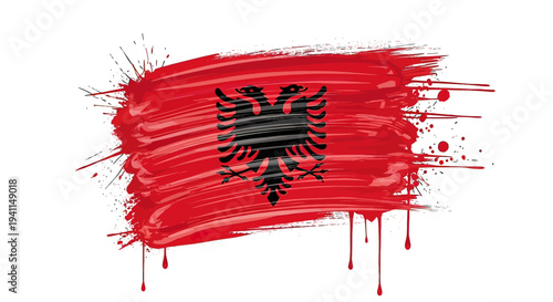 Albanian Flag Paint Brush Stroke Design.