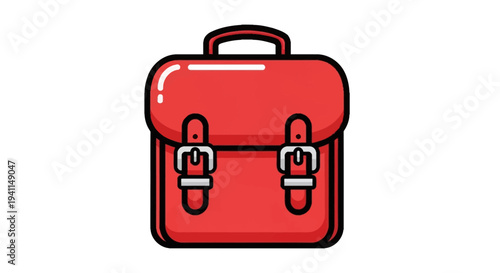 Red School Satchel Bag Icon, Cartoon Style, Isolated on White Background