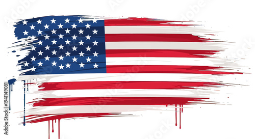 American Flag Paint Brush Stroke Illustration.