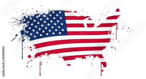American Flag Paint Splatter Artistic Design.