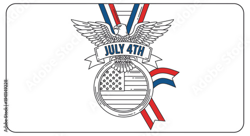 Patriotic bald eagle emblem celebrating independence day with national flag symbolism on white