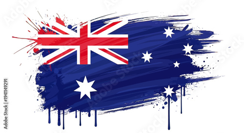 Australian Flag Paint Brush Stroke Design.