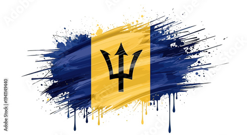 Barbados Flag Paint Splash Design Element.
