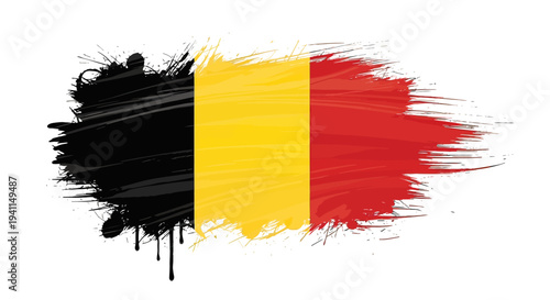 Belgian Flag Paint Brush Stroke Design.
