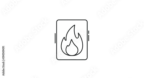 Minimalist linear icon of a contained flame graphic symbolizing warmth or combustible elements