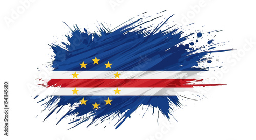 Cape Verde Flag Grunge Brush Stroke Design.