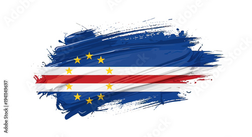 Cape Verde Flag Brush Stroke Design.