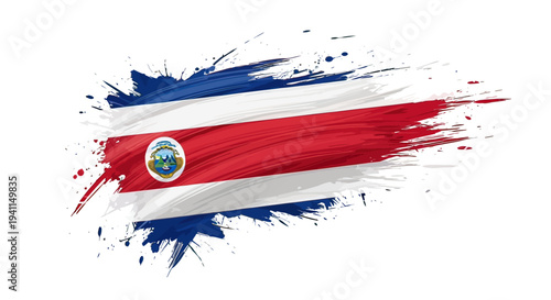 Costa Rica National Flag Brush Stroke Design.