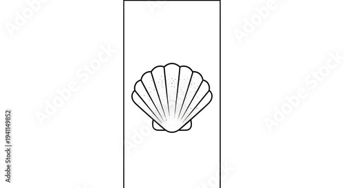 Elegant minimalist line art of a scallop shell, perfect for summer beach designs and marine-themed