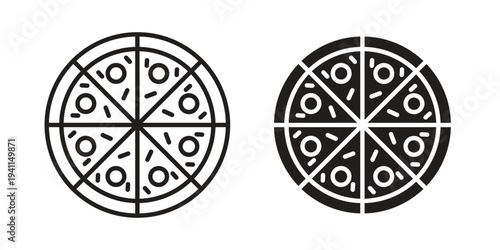 Pizza icon black, line, flat vector, isolated illustration.