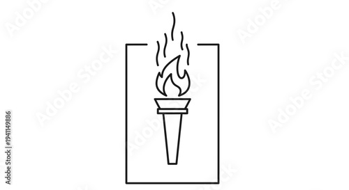Minimalist outline icon of a classic torch with a burning flame inside a simple rectangular frame