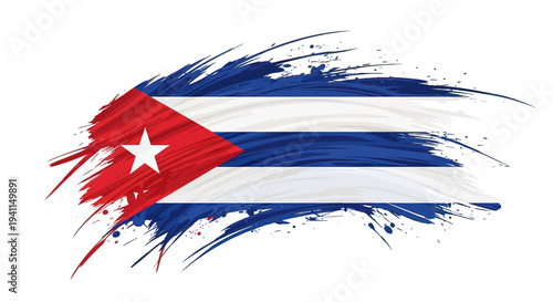 Cuban Flag Paint Brush Stroke Design.