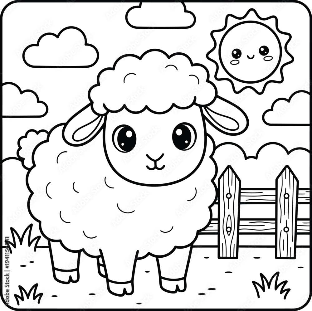Obraz premium Bold and Easy Sheep Coloring Page. Sheep vector coloring page line art