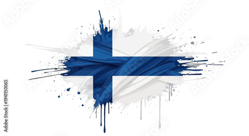 Finnish Flag Paint Splash Design Element.