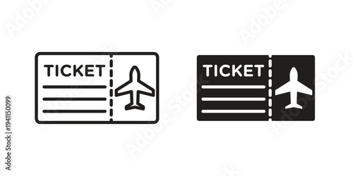 Plane Ticket icon black, line, flat vector, isolated illustration.