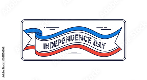 Modern outline independence day banner with patriotic colors and flowing ribbon shape