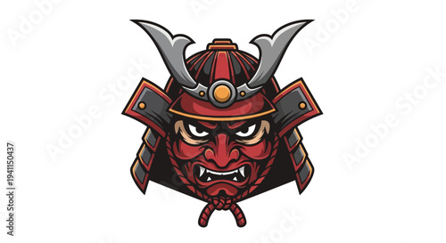 Japanese Samurai Mask Warrior Helmet Icon Vector Art