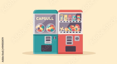 Retro Gumball and Toy Vending Machines Side by Side