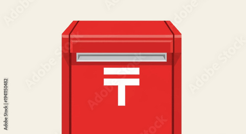 Red Japanese Mailbox with White 'T' Symbol - Postal Service Icon