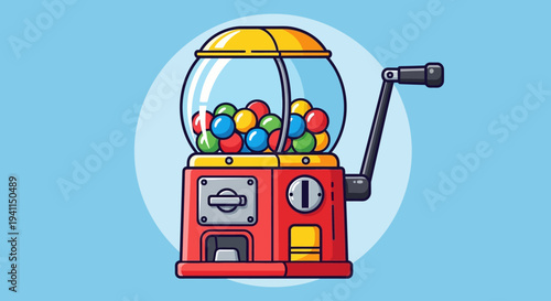 Retro Gumball Machine Filled with Colorful Candies on a Blue Background