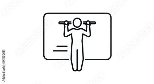 Outline icon of a stick figure engaged in pull-up exercise demonstrating physical strength and