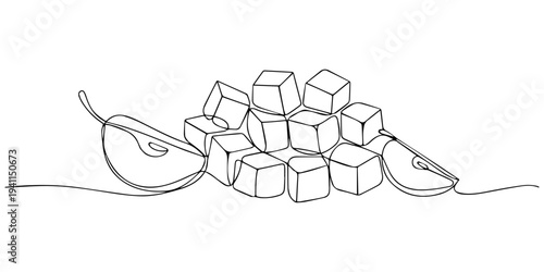 Diced pear pieces continuous one line drawing, Diced pear pieces PNG isolated on transparent background, fresh fruit ingredient for cooking and healthy eating, Pieces of organic Australia sliced green