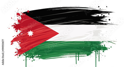 Jordanian Flag Painted with Brush Strokes.