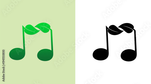 Musical Notes and Leaves icon, for music and nature harmony logo