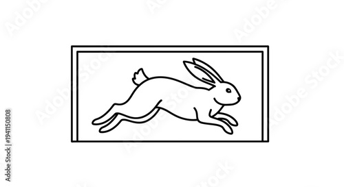 Minimalist black and white line art illustration of a swift running rabbit graphic icon design