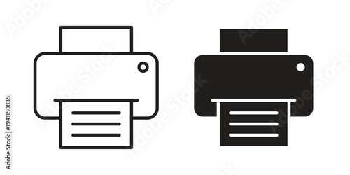 Print button icon black, line, flat vector, isolated illustration.