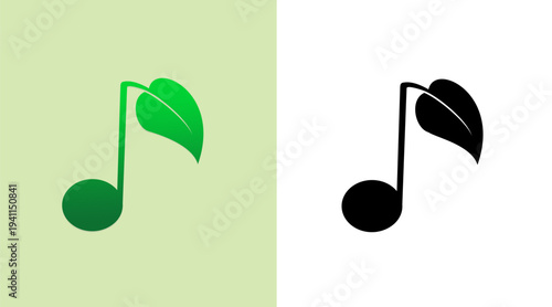 Musical Notes and Leaves icon, for music and nature harmony logo