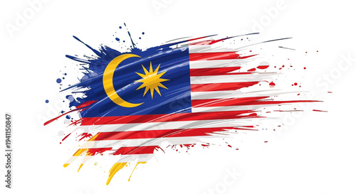 Malaysian Flag Paint Splash Art Design.