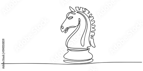 ivory chess knight piece continuous one line drawing, Detailed carved ivory figurine of knight chess piece in vintage engraving style on plain background. Intricate carved ivory figurine showcases pro